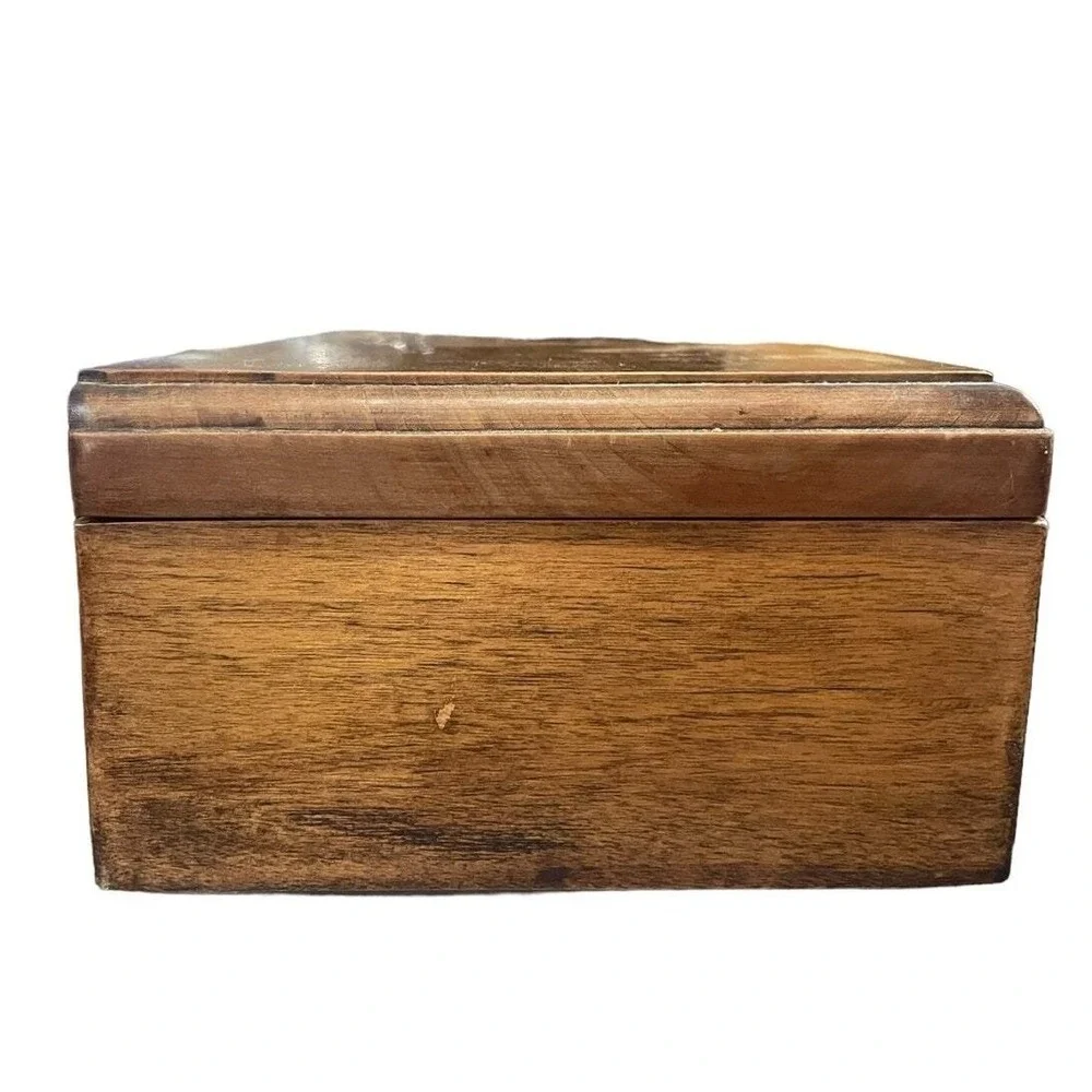 Vintage Rustic Wooden Jewelry Box Hand Carved‎ Floral Farmhouse Trinket 12